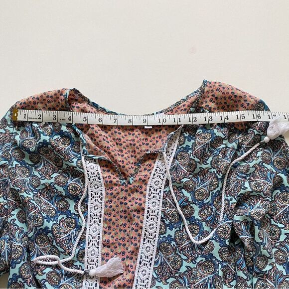 DR2 Daniel Rainn Blouse Top Women Floral Roll Tab Sleeves Tassel Ties Size M - Picture 5 of 10